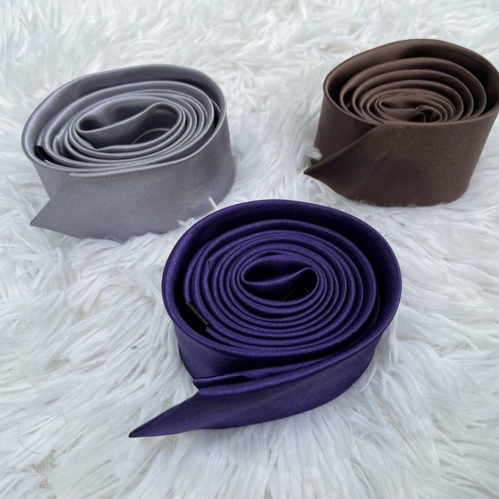 3 Ties Men Tie Slim Fit Fashion Neck Tie Brown Blue Gray Lot of 3 Ties - Picture 6 of 10
